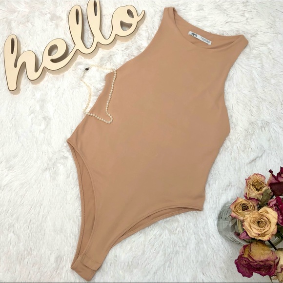 Zara Tops - Zara | Women’s Nude Halter Neck Bodysuit, Medium